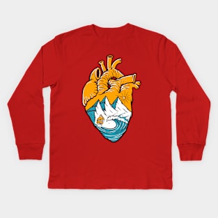 Sailing In Heart Illustration Kids Long Sleeve T-Shirt